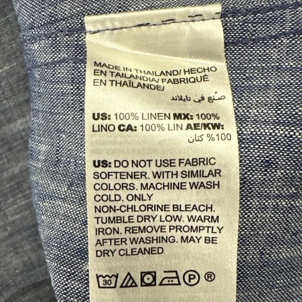 Chicos Blue Linen No Iron Button Down Shirt 3/4 Sleeve Size 2 12/14 - Picture 6 of 6